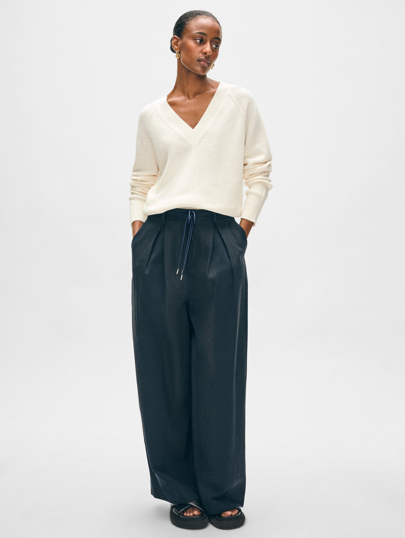Fine Cotton Blend Ribbed V Neck